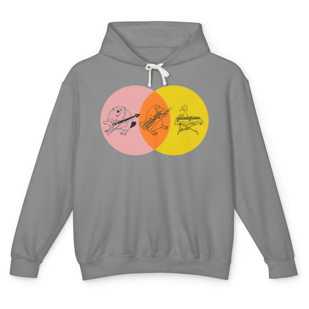 Keytar Platypus Venn Diagram Pink Orange Yellow Guitar Music Unisex Lightweight Hoodie