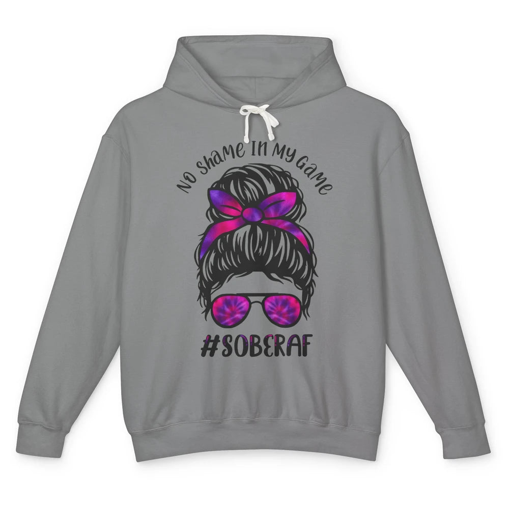 No Shame In My Game Sober AF Colorful Messy Hair Bun Support Unisex Lightweight Hoodie