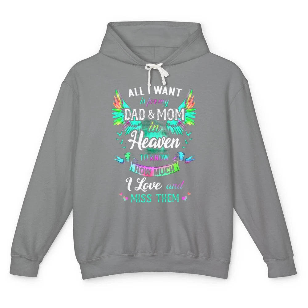 My Mom And Dad In Heaven Angel Wings Mother Memories Forever Unisex Lightweight Hoodie