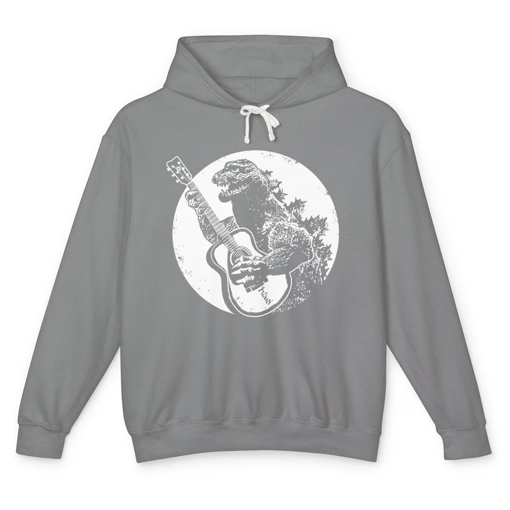 Retro Dinosaur Playing Bass Guitar T-Rex Guitarist Musician Unisex Lightweight Hoodie