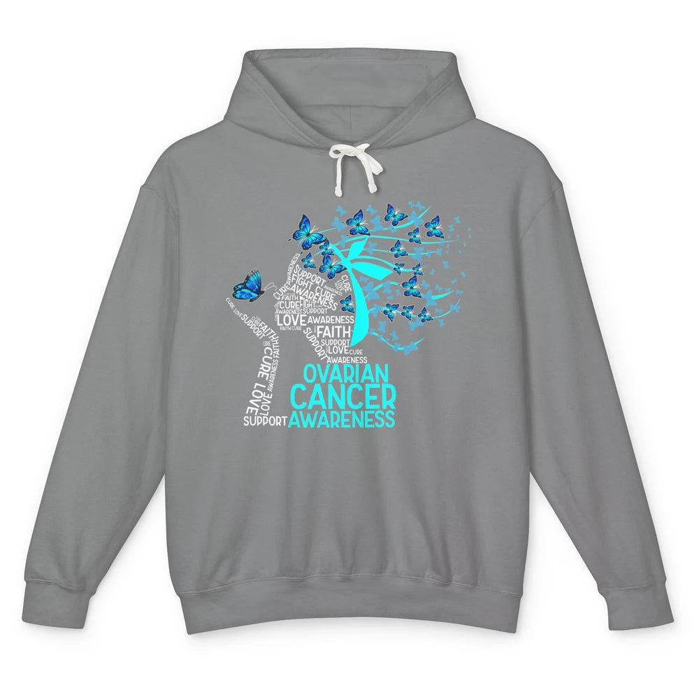 Ovarian Cancer Awareness Hope Love Cure Teal Ribbon Unisex Lightweight Hoodie