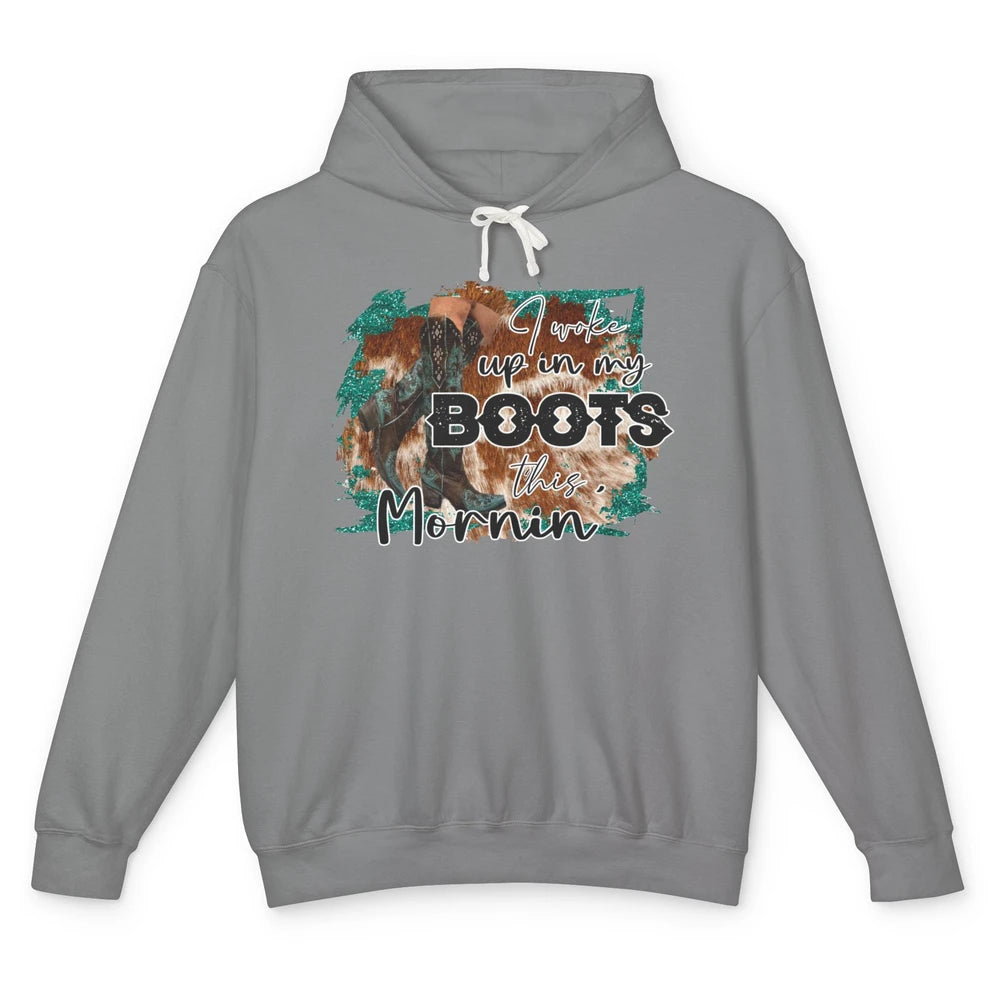 Retro Cowgirl Boots I Woke Up In My Boot Western Cowboy Gift Unisex Lightweight Hoodie