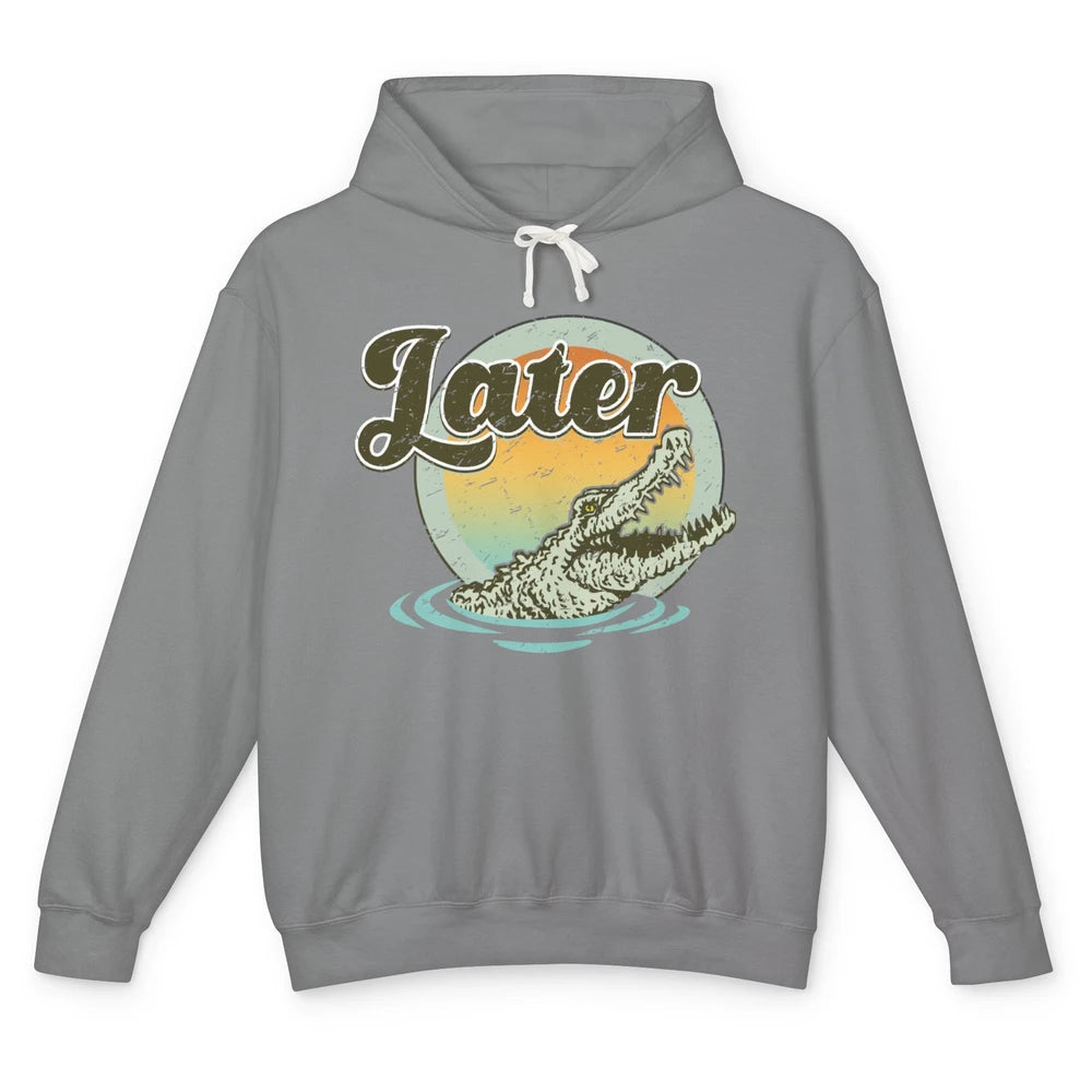 Retro Crocodile Later Take Sunset Nature Lazy Crocodile Gift Unisex Lightweight Hoodie