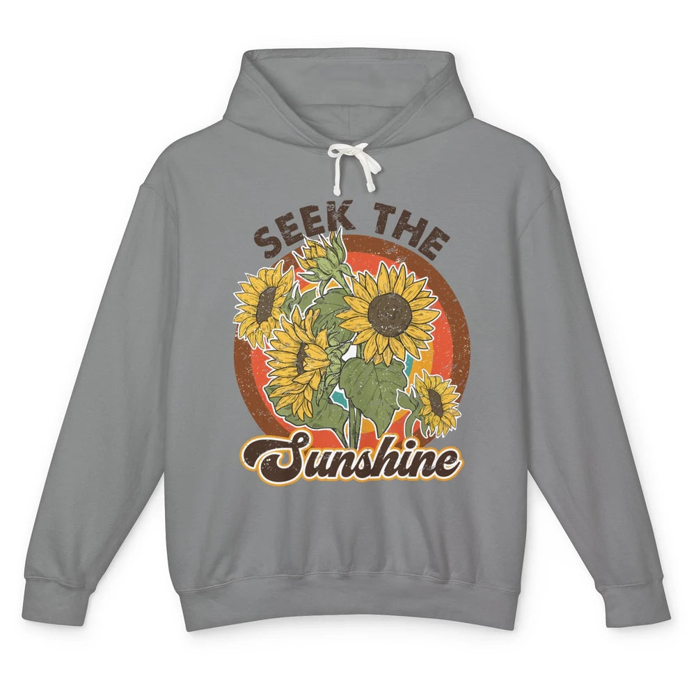 Retro Rainbow Sunflower Seek The Sunshine Peace Hippie Girl Unisex Lightweight Hoodie