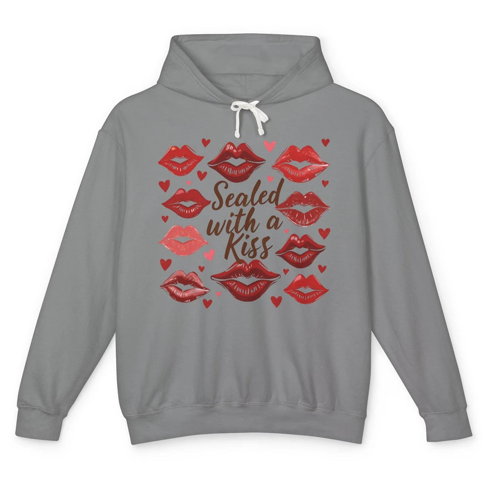Sealed With A Kiss Sexy Red Lips Happy Valentine's Day Heart Love Unisex Lightweight Hoodie