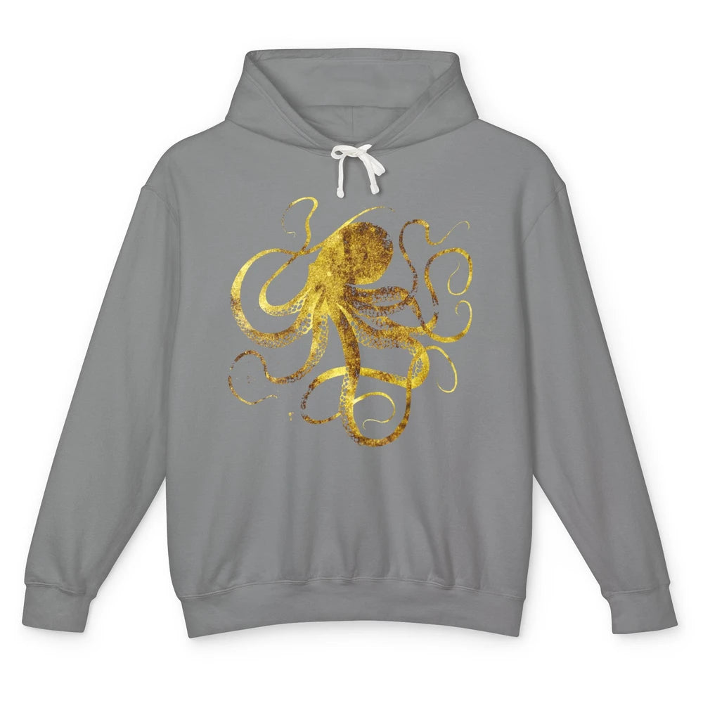 Octopus Japanese Calligraphy Gyotaku Traditional Art Print Unisex Lightweight Hoodie