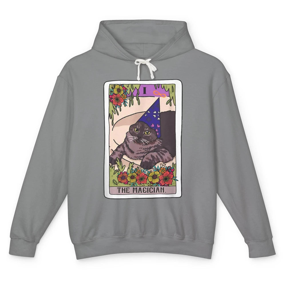 The Magician Grey Cat Tarot Card Witch Rider Goth Halloween Unisex Lightweight Hoodie