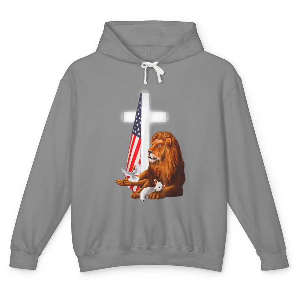 Patriotic Christian Lamb Bible Verse Lion Cross Religious Unisex Lightweight Hoodie