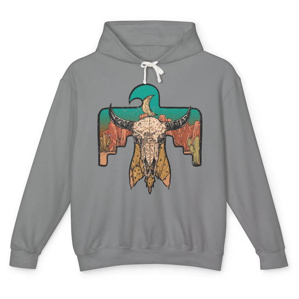 Retro Boho Bull Skull Desert Cactus Eagle Western Country Unisex Lightweight Hoodie