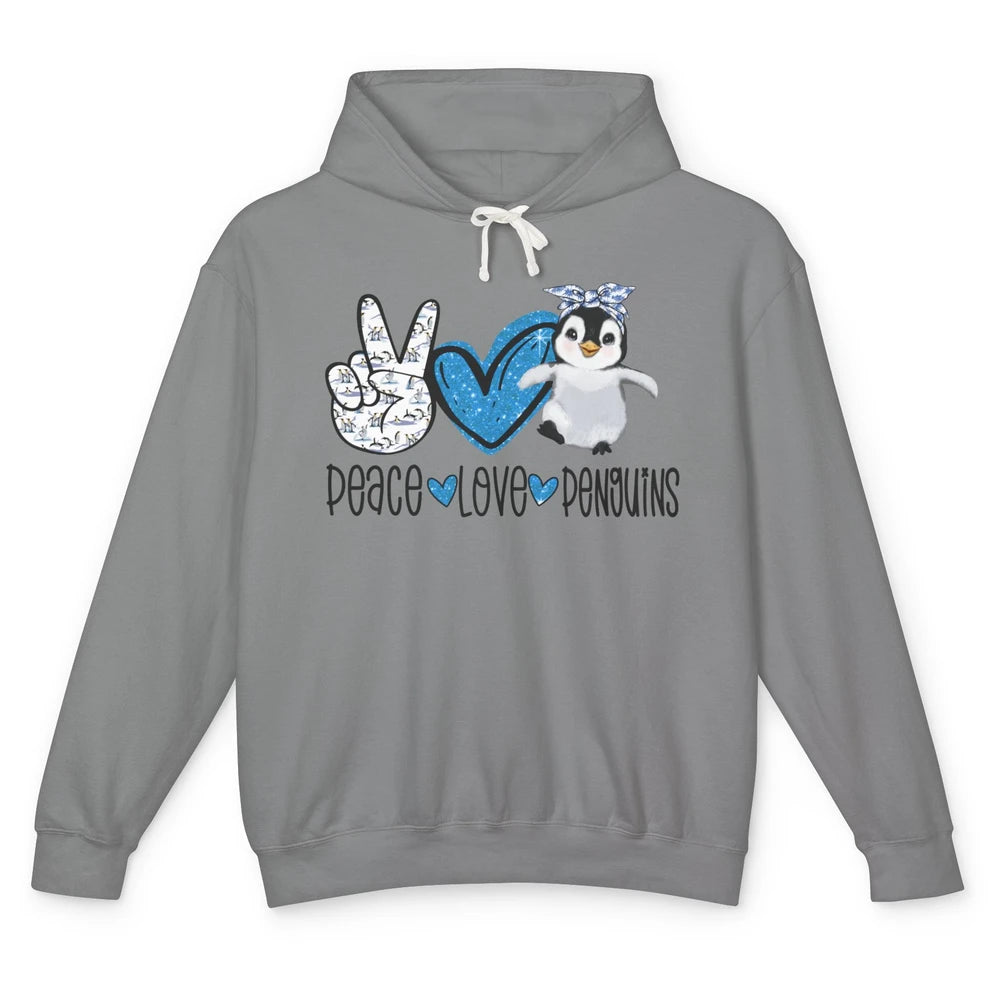 Peace Love Penguins With Headband Baby Penguins Lovers Gift Unisex Lightweight Hoodie