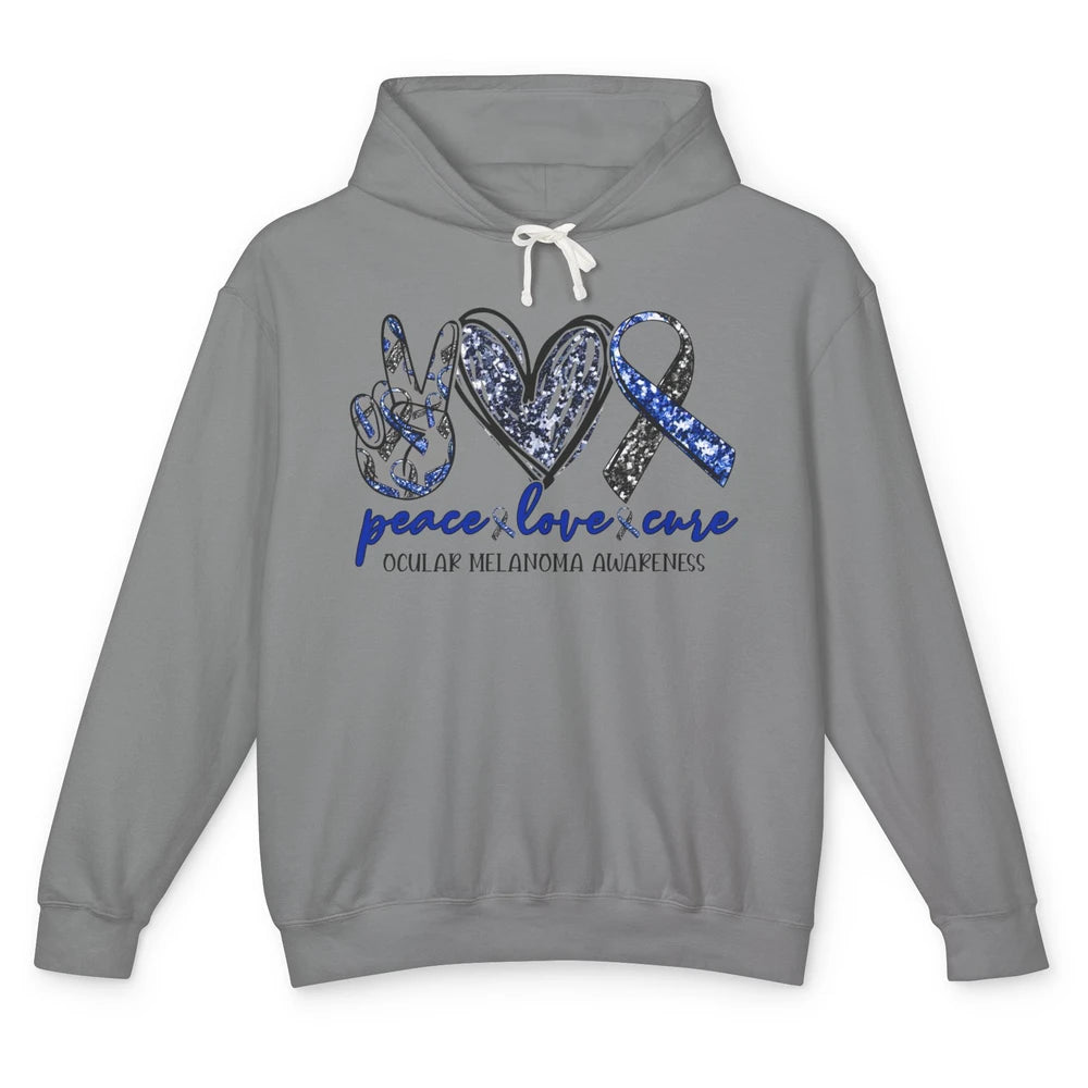 Ocular Melanoma Awareness Peace Love Cure Blue Ribbon Unisex Lightweight Hoodie