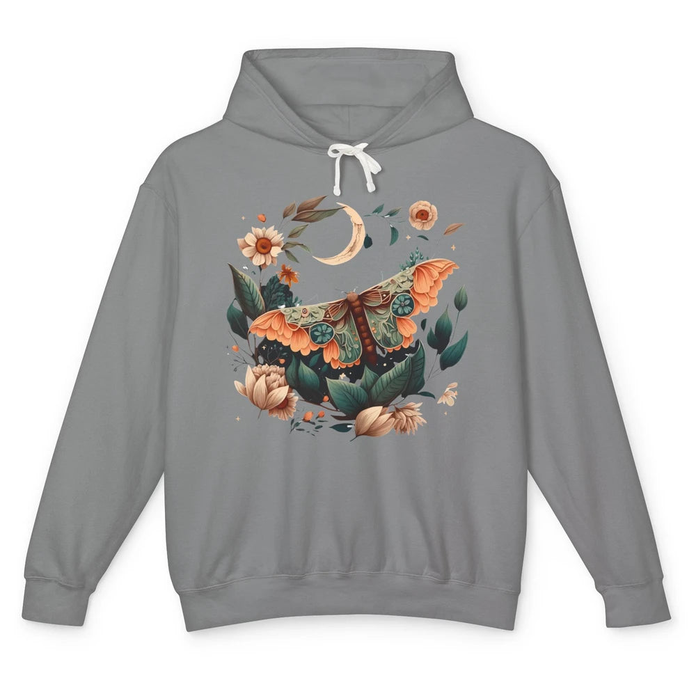 Retro Floral Moth Moon Butterfly Boho Moth Lovers Gift Unisex Lightweight Hoodie