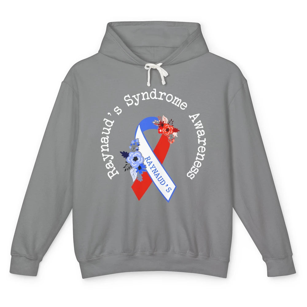 Raynaud's Syndrome Awareness Support Floral Red Blue Ribbon Unisex Lightweight Hoodie