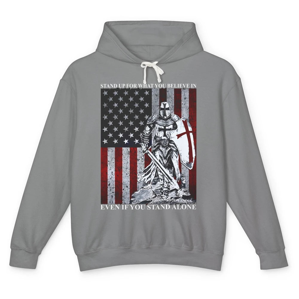 Retro Knight Templar US Flag Stand For What You Believe In Unisex Lightweight Hoodie