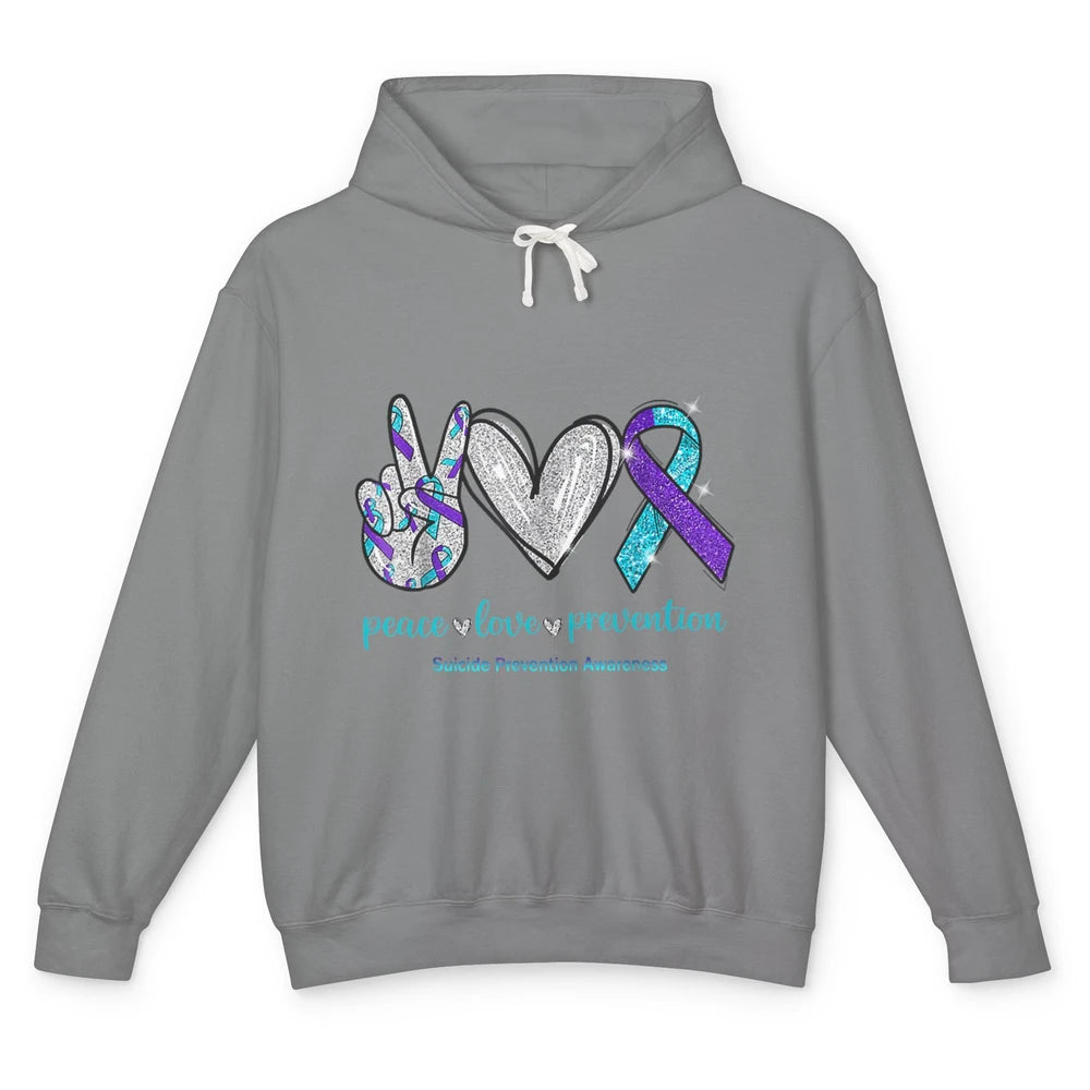 Peace Love Teal Purple Ribbon Suicide Prevention Awareness Unisex Lightweight Hoodie