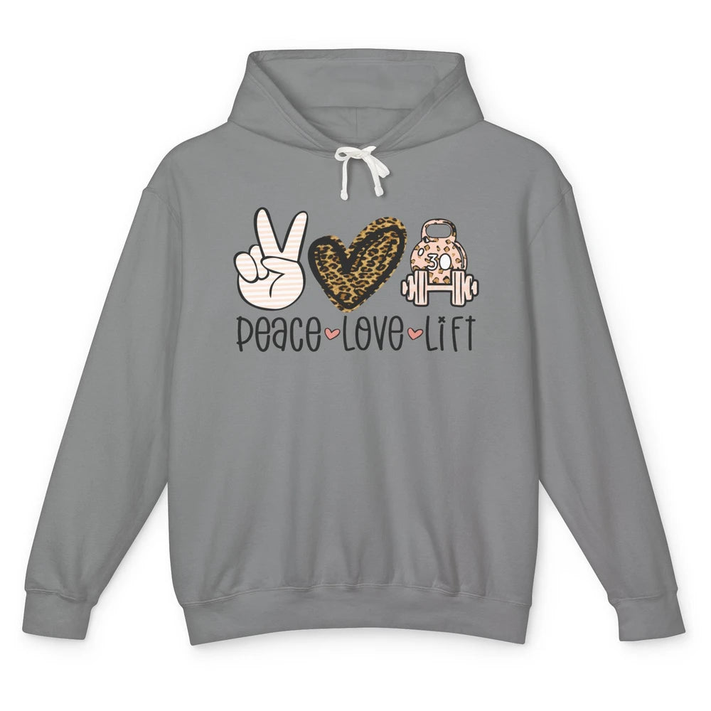Peace Love Lift Leopard Fitness Workout Gym Trainer Gift Unisex Lightweight Hoodie