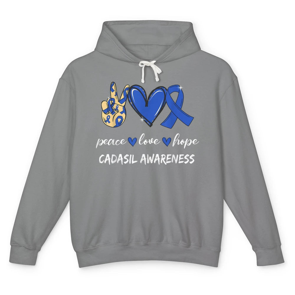 Peace Love Hope Heart Love Cadasil Awareness Blue Ribbon Unisex Lightweight Hoodie