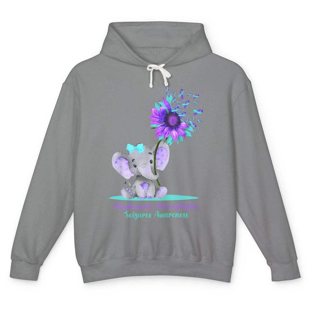 PNES Awareness Purple Teal Ribbon Sunflower Baby Elephant Unisex Lightweight Hoodie