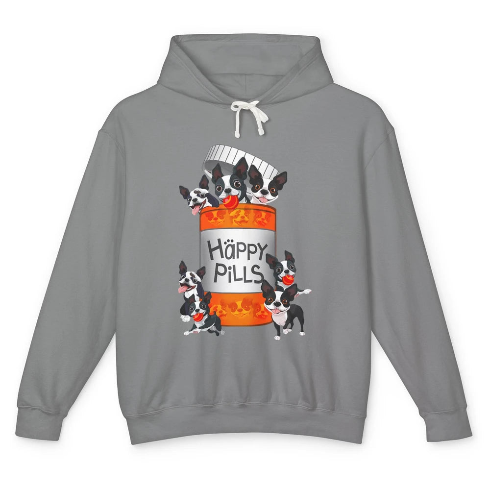 Funny Boston Terrier Happy Pills Cute Dog Pet Positive Vibe Unisex Lightweight Hoodie