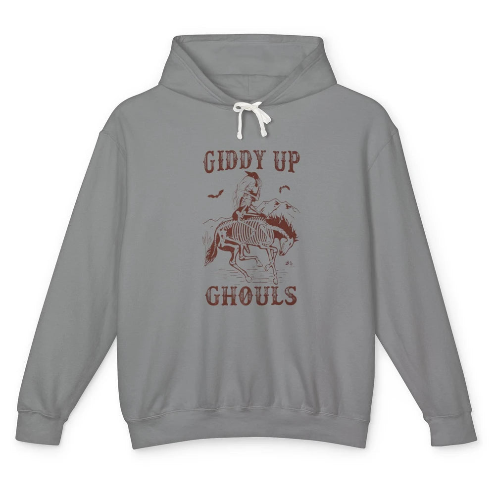 Retro Giddy Up Ghouls Skeleton Western Cowgirl Howdy Cowboy Unisex Lightweight Hoodie