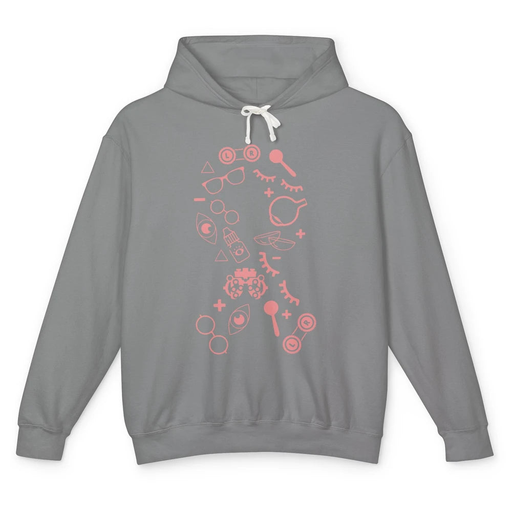 Optical Symbol Pink Ribbon Breast Cancer Support Optometrist Unisex Lightweight Hoodie