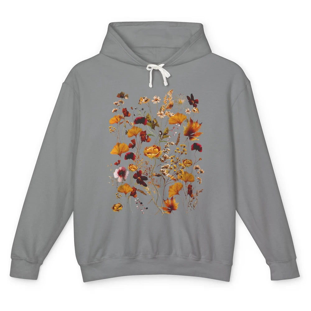 Pressed Flowers Plant Botanical Garden Wildflower Vintage Unisex Lightweight Hoodie