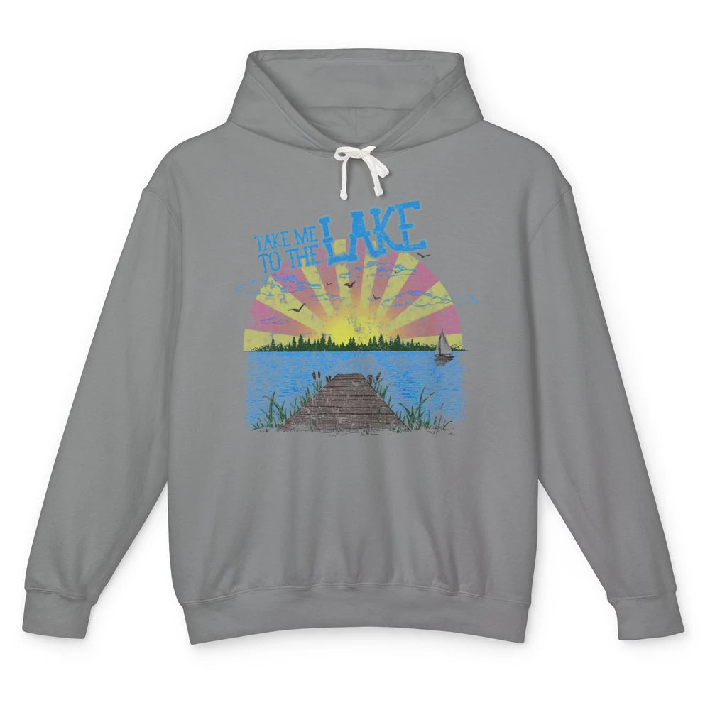 Retro Lake Life Take Me to the Lake Sunrise Summer Gift Unisex Lightweight Hoodie