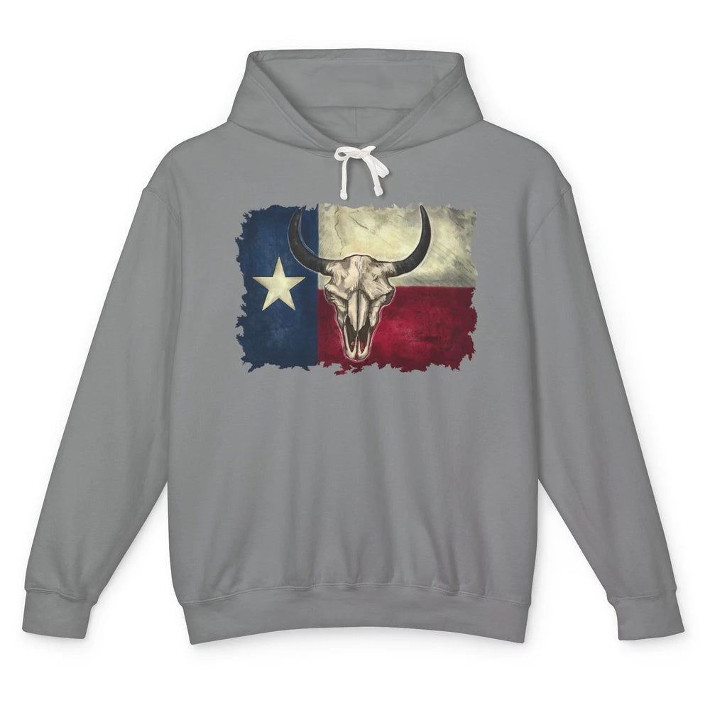 Retro Bull Skull Texas Map Western Country Cowboy Cowgirl Unisex Lightweight Hoodie