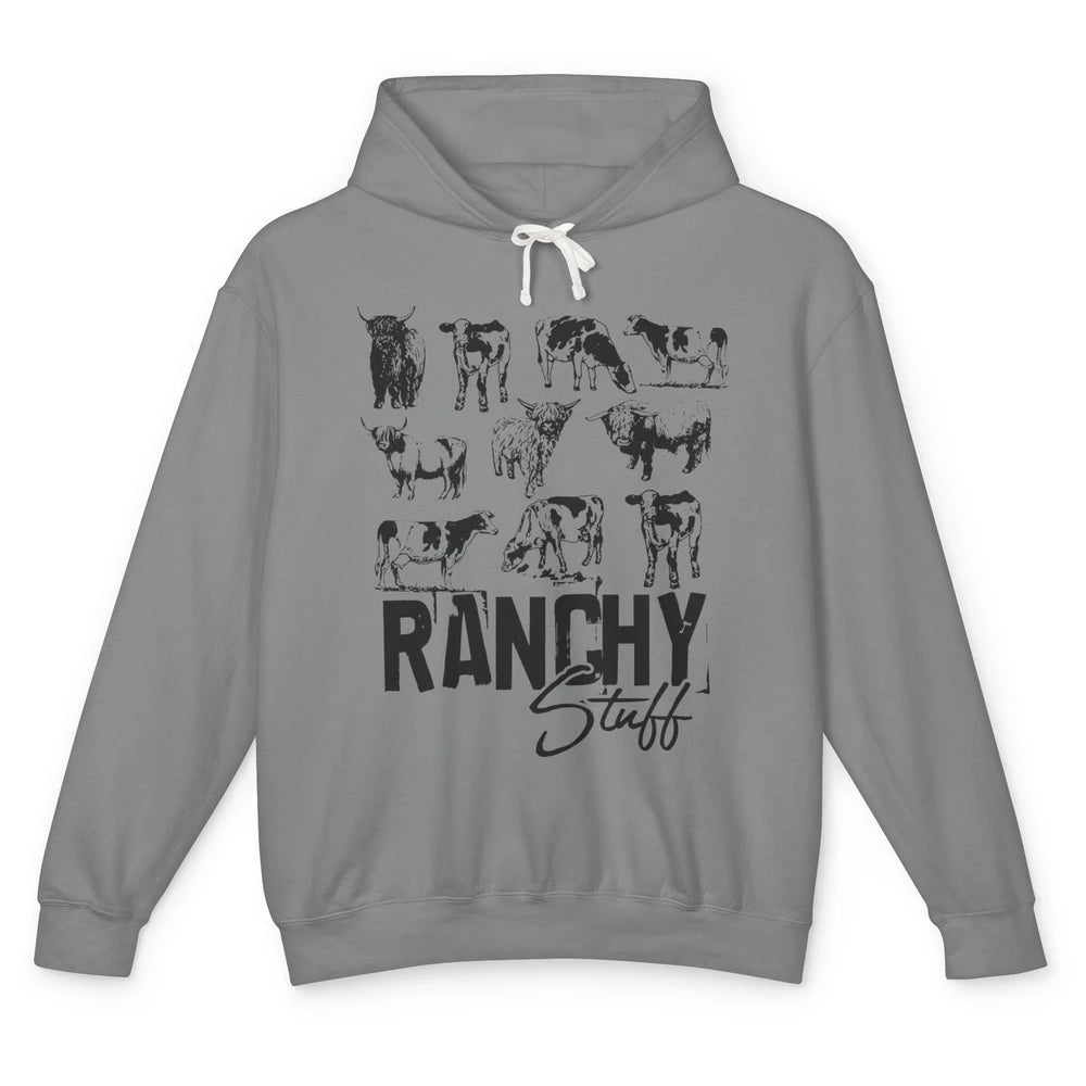 Retro Highland Cow Heifer Ranchy Stuff Western Country Gift Unisex Lightweight Hoodie