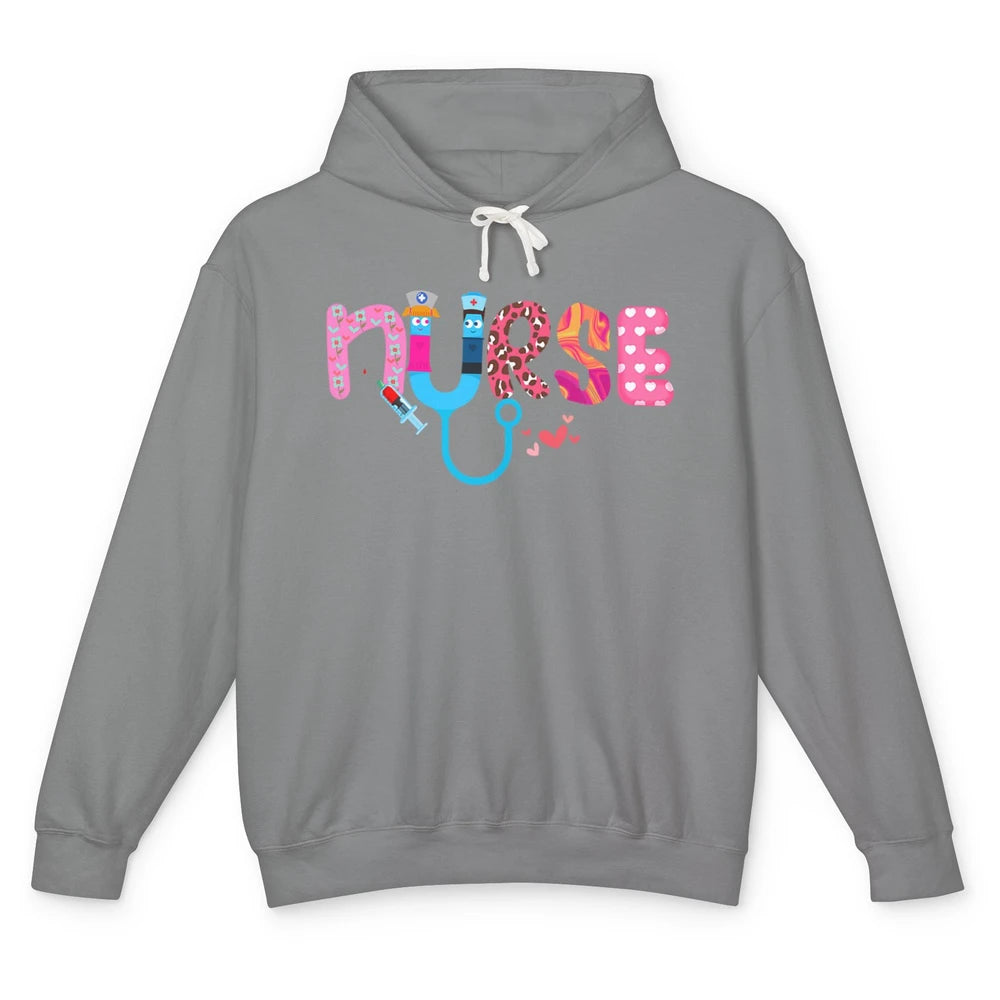 Nurse Happy Valentine's Day Love ER ICU NICU Emergency Nursing Leopard Stethoscope Love Needles Unisex Lightweight Hoodie