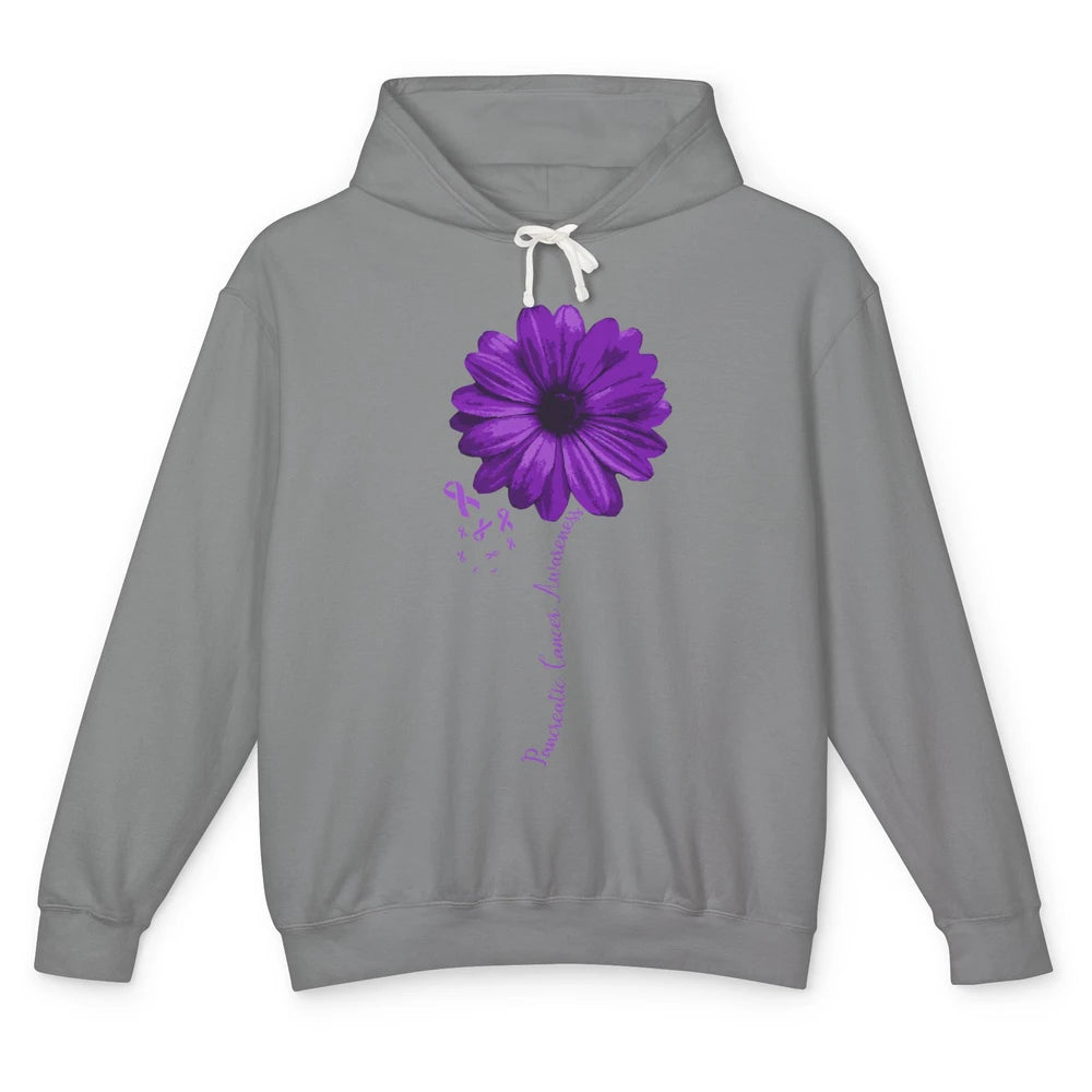 Pancreatic Cancer Awareness Purple Ribbon Daisy Flower Unisex Lightweight Hoodie