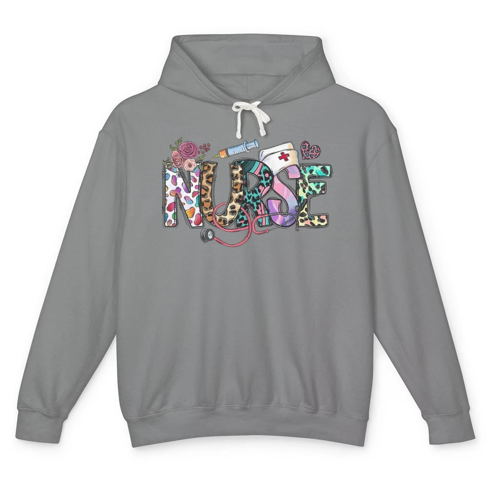 Nurse Life Nursing Registered Therapist Leopard Flower Boho Unisex Lightweight Hoodie