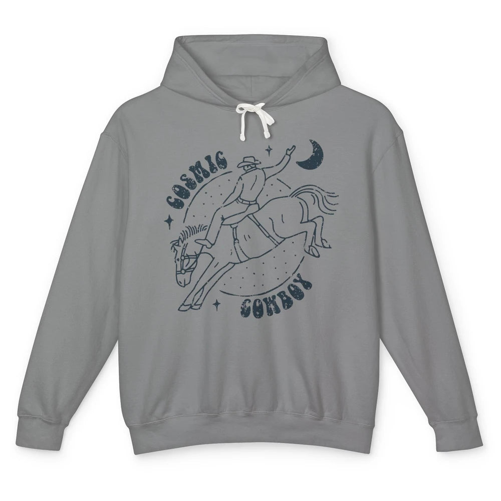 Retro Cowboy Riding Cosmic Cowboy Western Country Cowgirl Unisex Lightweight Hoodie