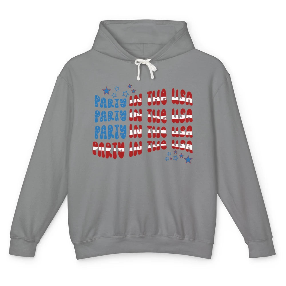 Retro July 4th Party In The USA Retro Stripe Star US Patriot Unisex Lightweight Hoodie