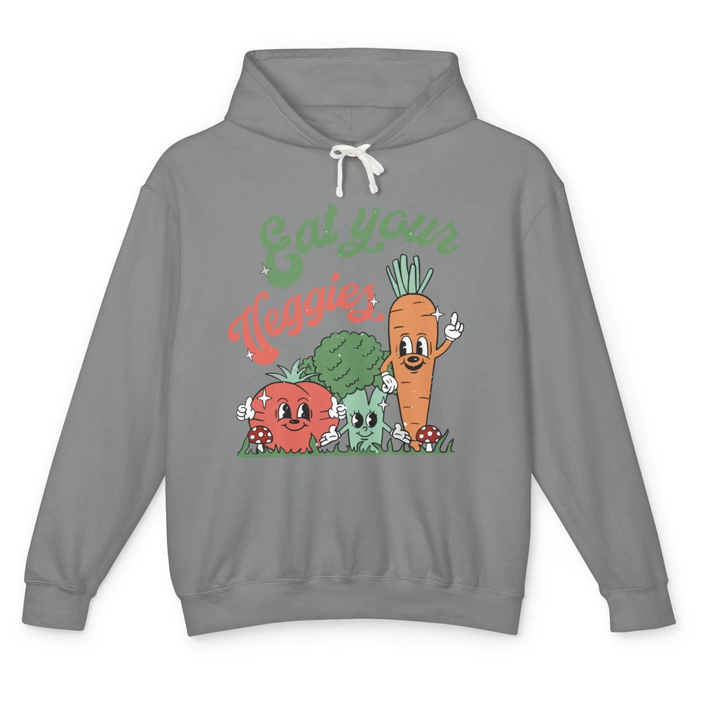 Retro Farm Fruit Eat Your Veggies Tomato Carrot Vegan Farmer Unisex Lightweight Hoodie