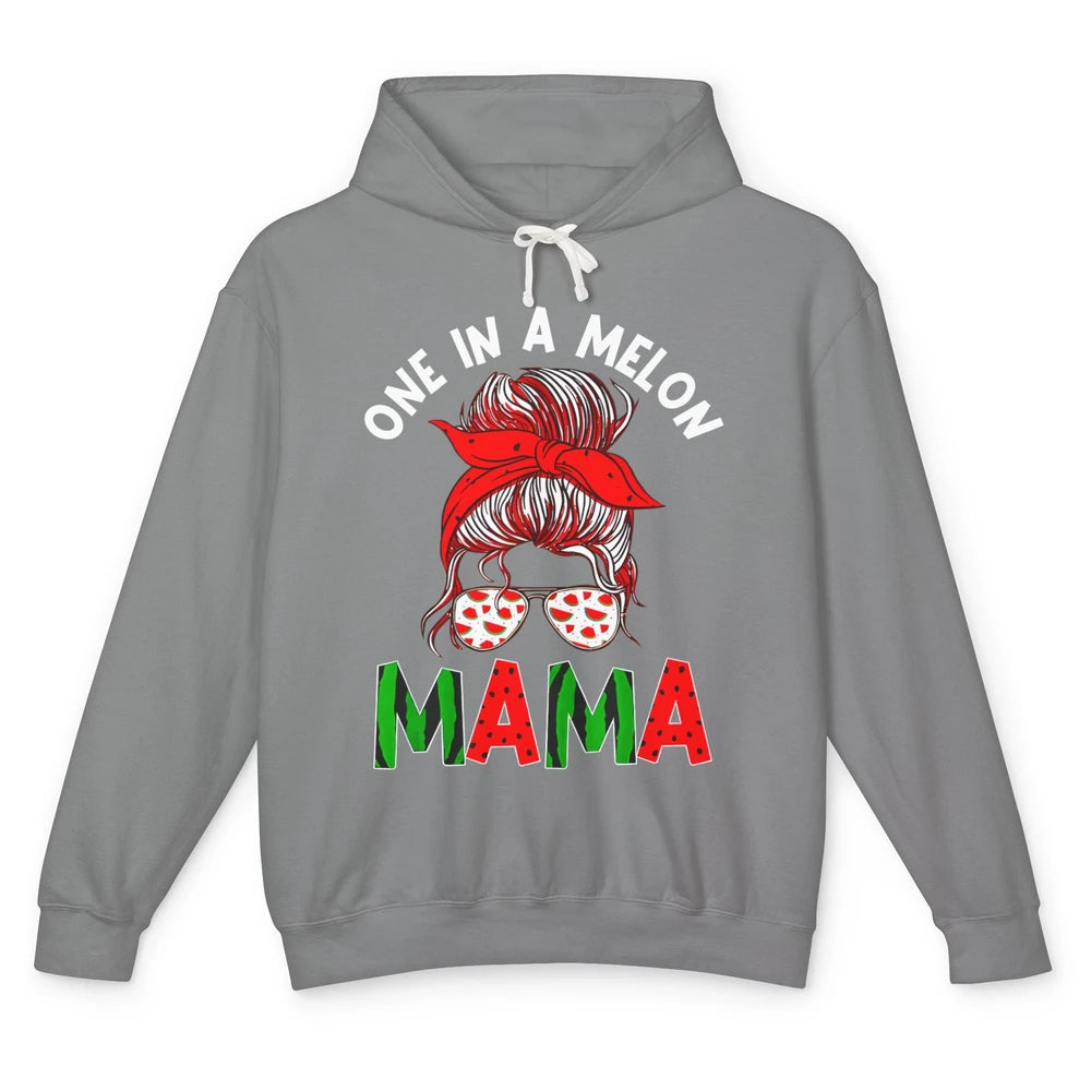 One In A Melon Mama Messy Bun Watermelon Summer Fruit Mother Unisex Lightweight Hoodie