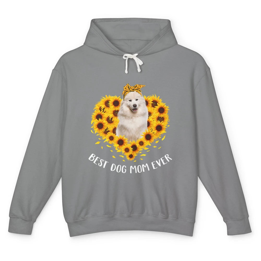 Retro Best Samoyed Dog Mom Ever Mother Puppy Sunflower Heart Unisex Lightweight Hoodie