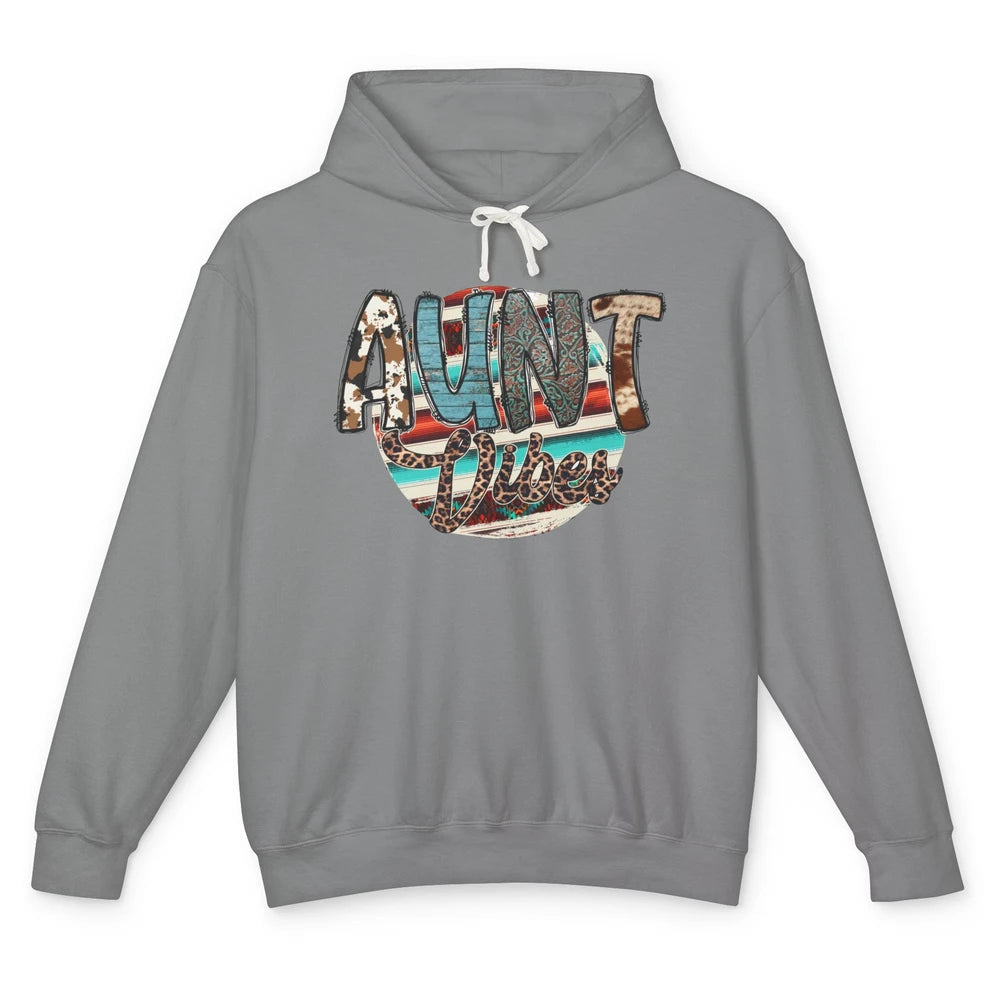 Retro Aunt Vibes Western Aunt Cowhide Leopard Auntie Gift Unisex Lightweight Hoodie