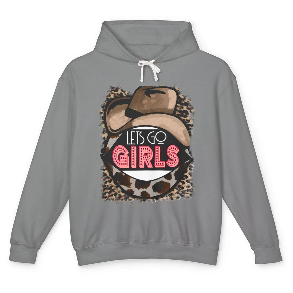 Retro Leopard Cowboy Hat Let's Go Girls Western Cowgirls Unisex Lightweight Hoodie