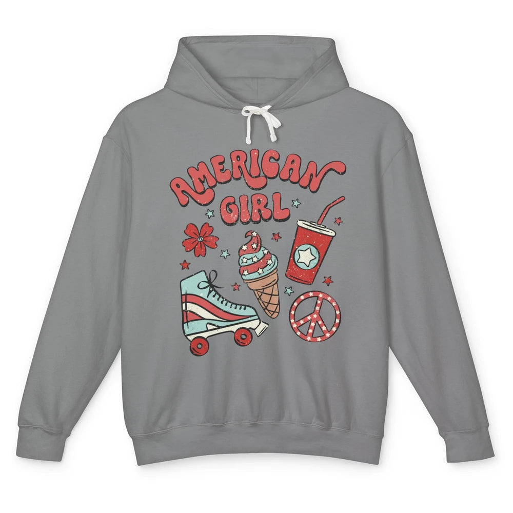 Retro American Girl Fourth Of July Party Ice Cream Patriotic Unisex Lightweight Hoodie