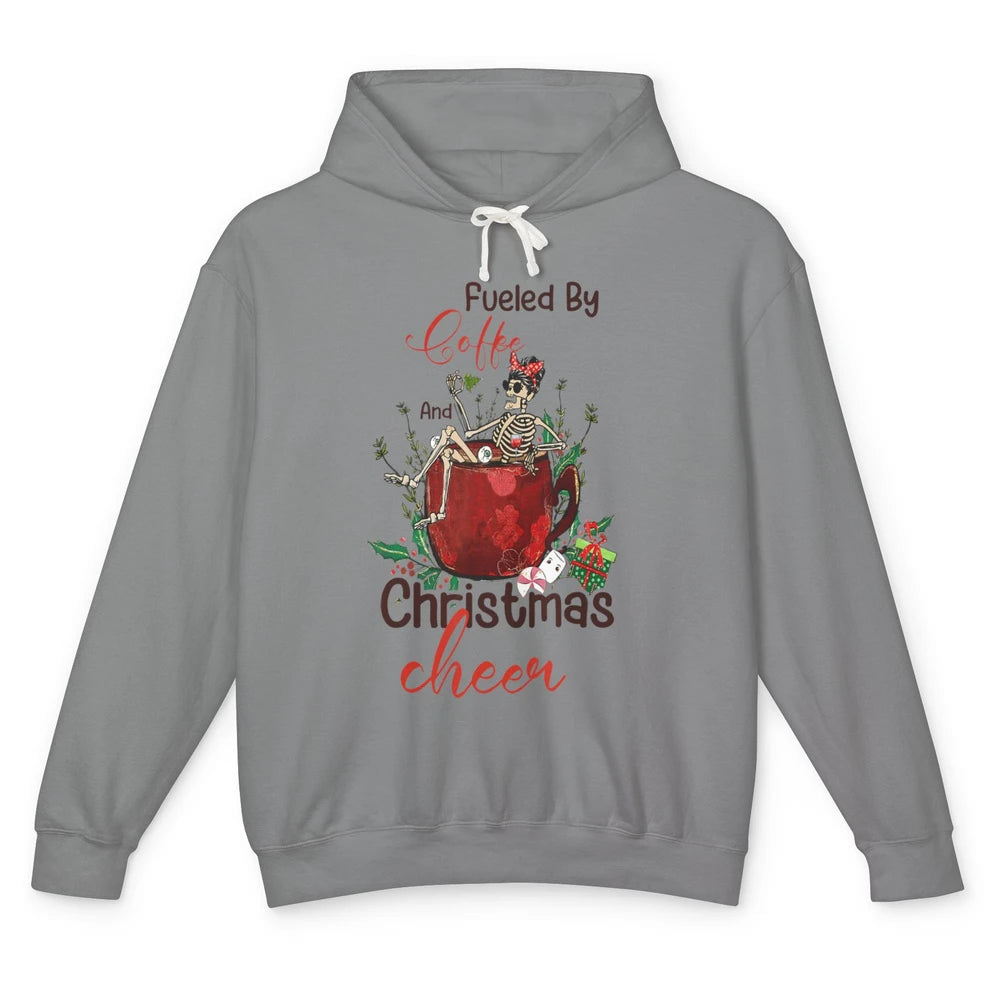Merry Christmas Skeleton Drink Fueled By Coffee Xmas Latte Unisex Lightweight Hoodie