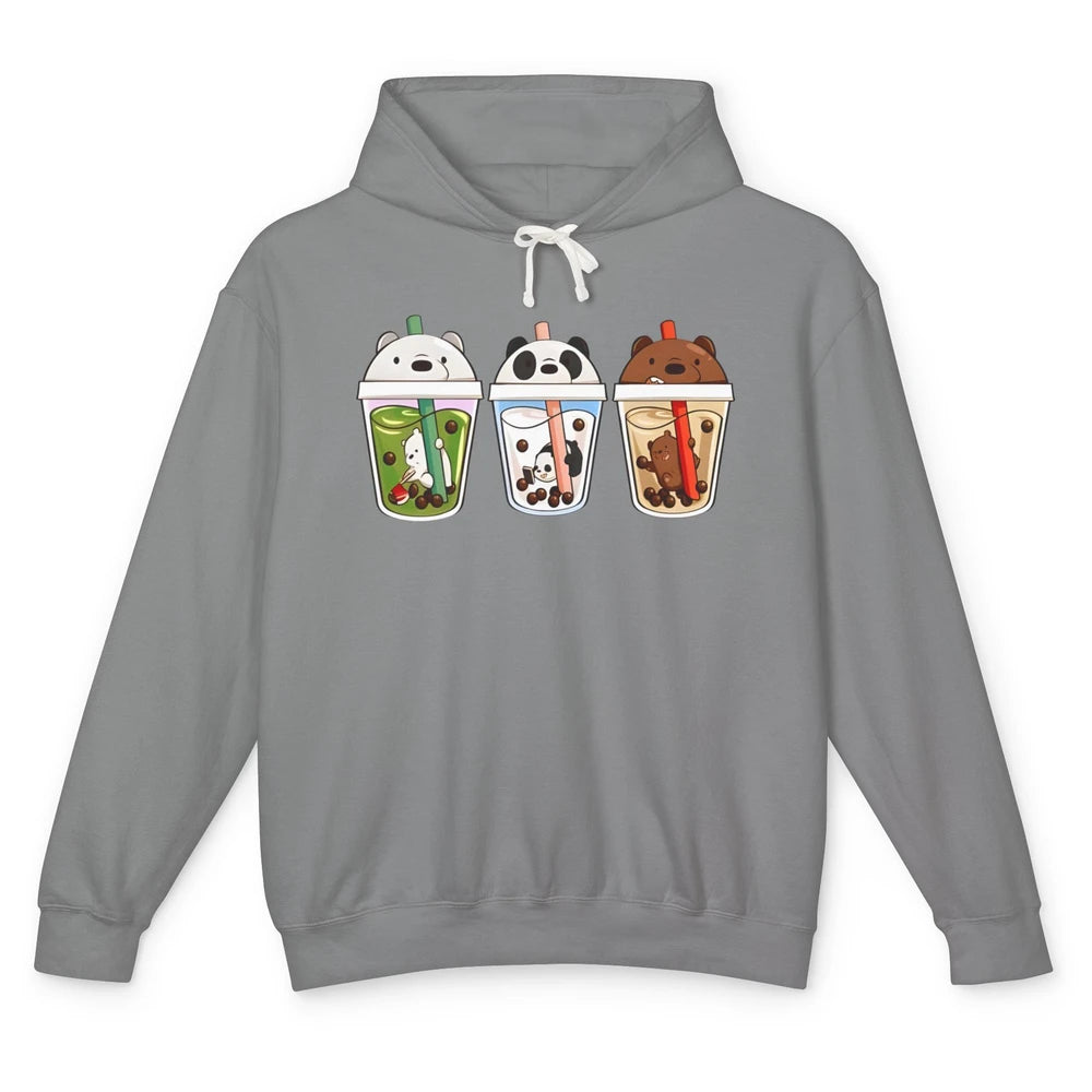 Panda Milk Tea Bears Milk Tea Animal Drinking Boba Lovers Unisex Lightweight Hoodie