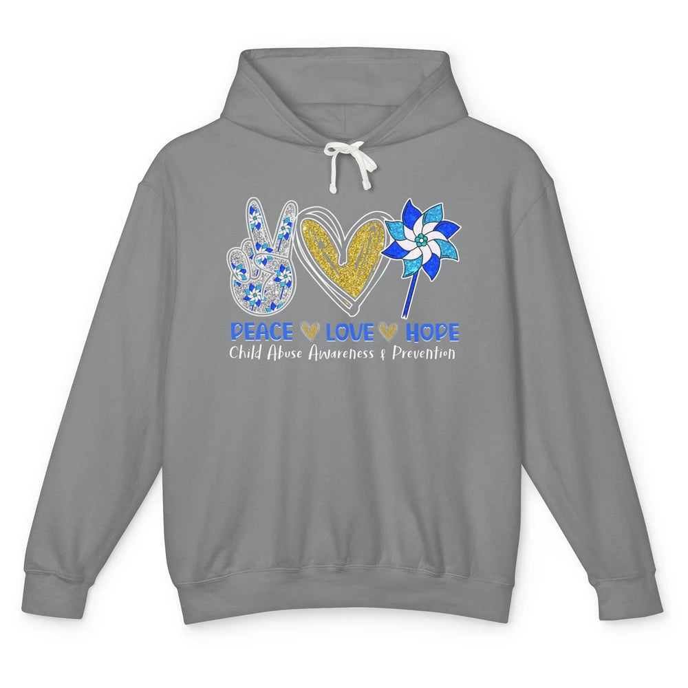 Peace Love Leopard Pinwheel Child Abuse Prevention Month Unisex Lightweight Hoodie
