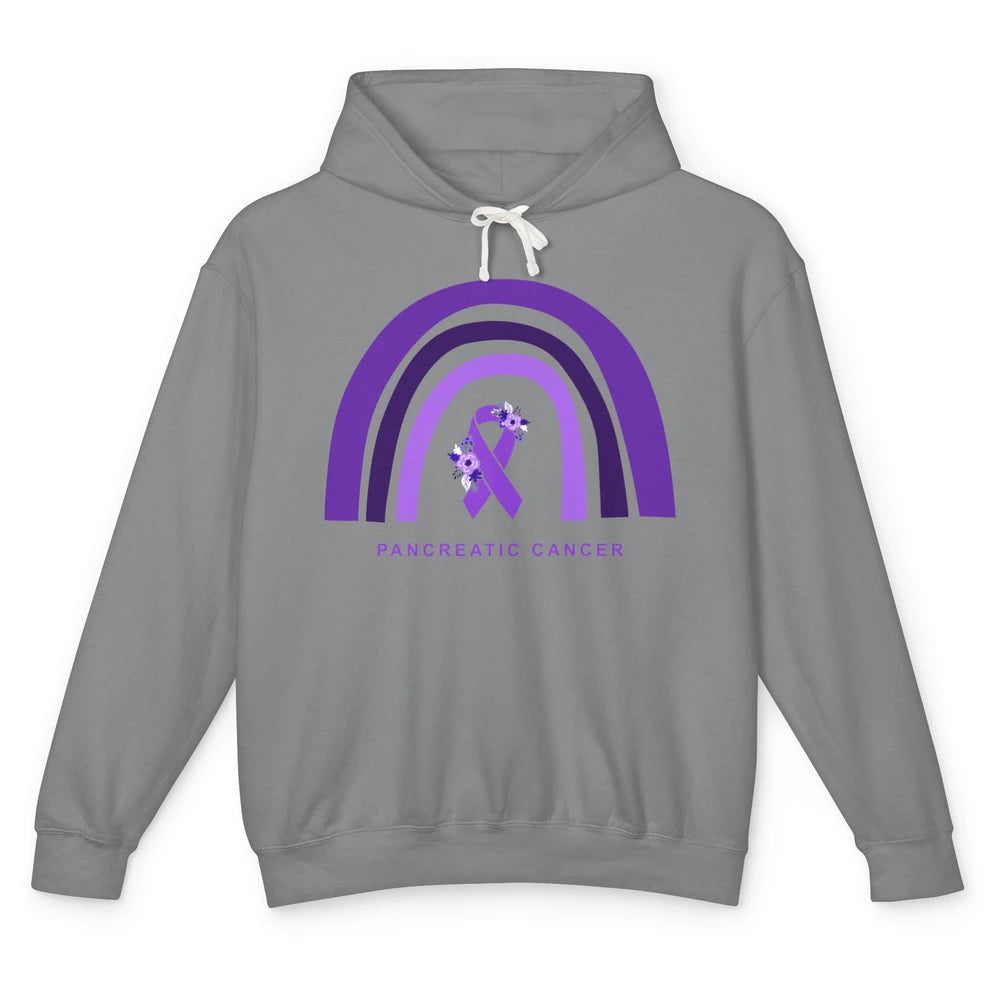 Pancreatic Cancer Awareness Floral Purple Ribbon Rainbow Unisex Lightweight Hoodie