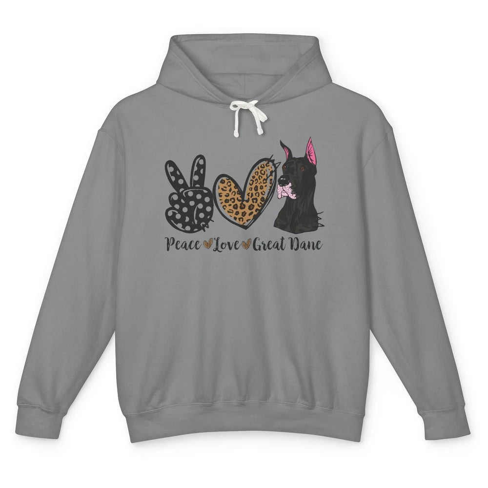 Peace Love Great Dane Dog Mom Dad Great Dane Lovers Leopard Unisex Lightweight Hoodie