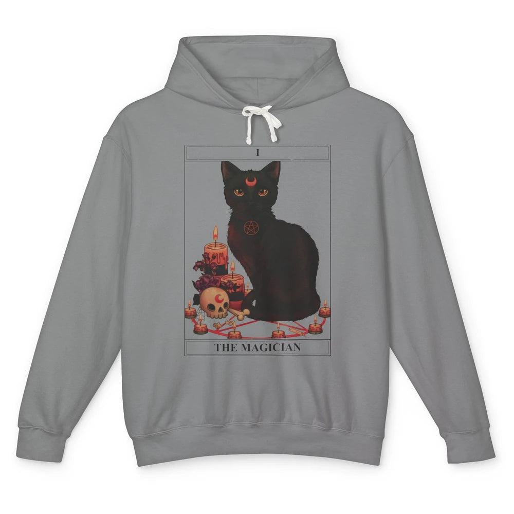Retro Halloween Gothic Cat The Magician Tarot Witchcraft Unisex Lightweight Hoodie