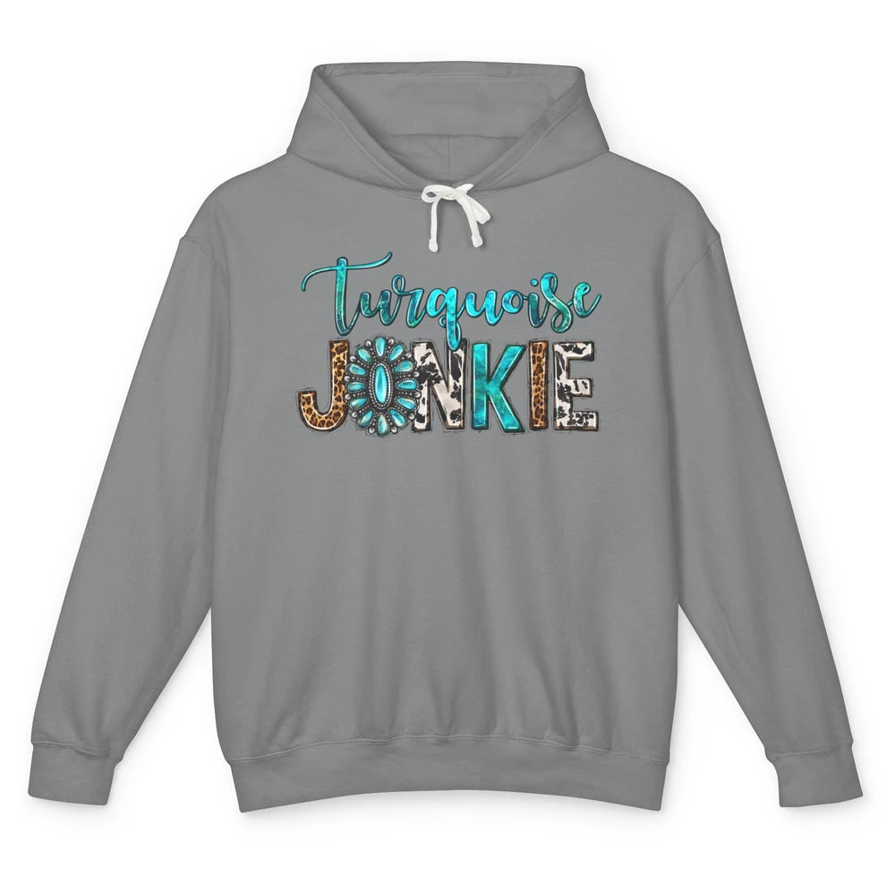 Retro Leopard Turquoise Junkie Gemstone Western Country Unisex Lightweight Hoodie