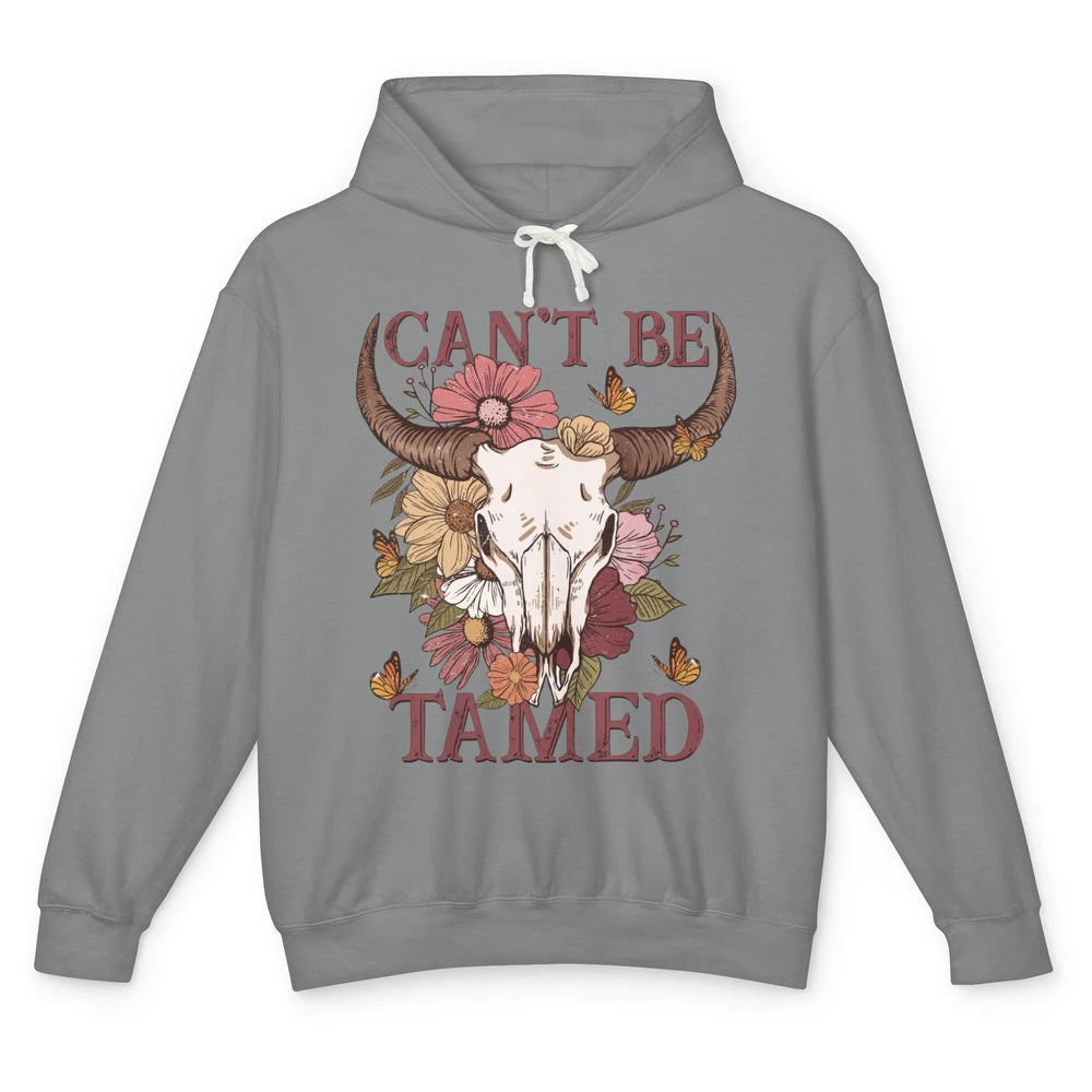 Retro Floral Boho Bull Skull Can't Be Tamed Western Country Unisex Lightweight Hoodie