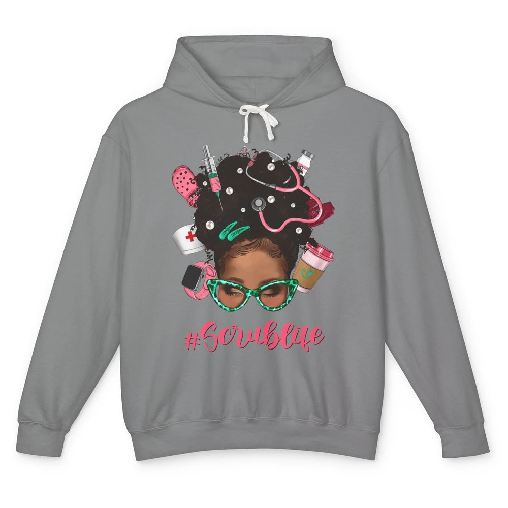 Afro Melanin Messy Bun Nurse Scrub Life CNA Appreciation Unisex Lightweight Hoodie