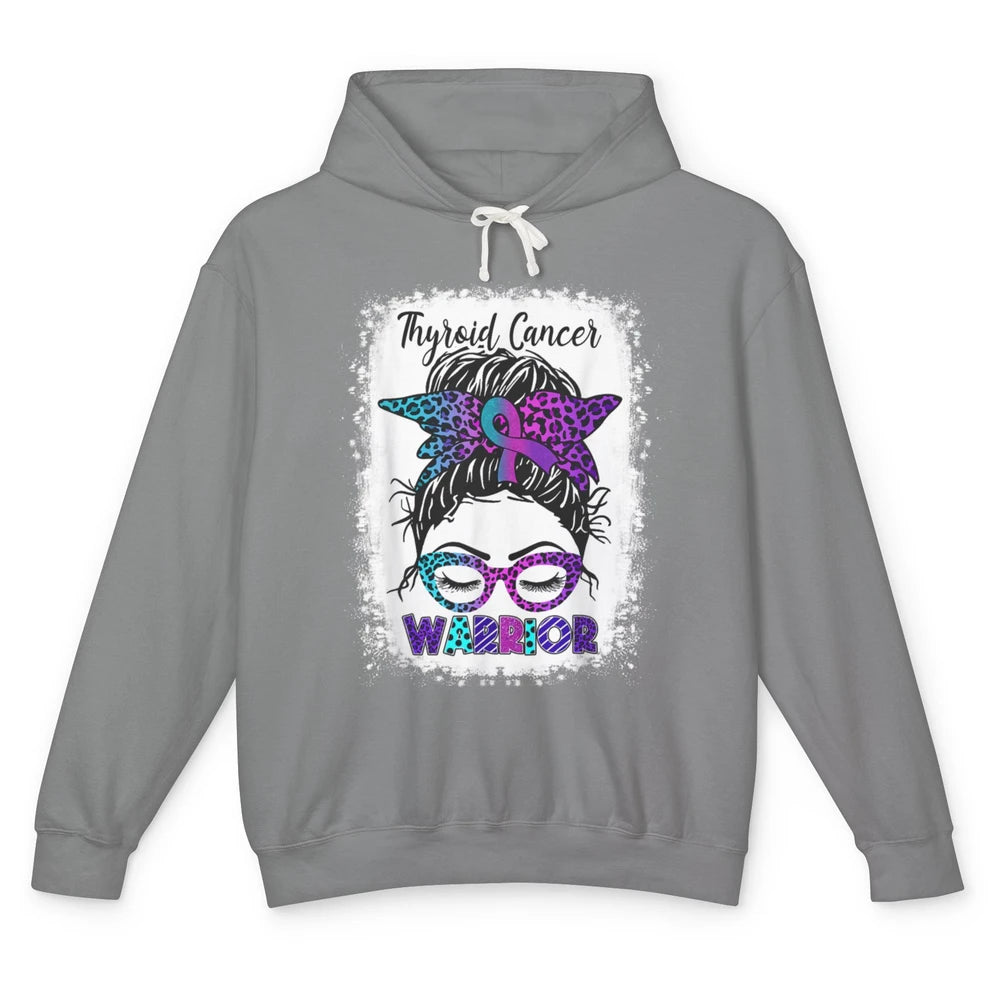 Messy Hair Woman Leopard Warrior Thyroid Cancer Awareness Unisex Lightweight Hoodie